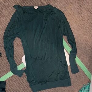 Wilfred tunic with hoodie pockets, Dark Green Long Sleeve Top